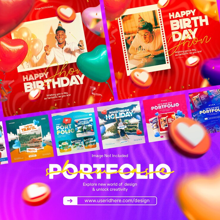 Gratis PSD portfolio showcase socila media sjabloon met fotoram