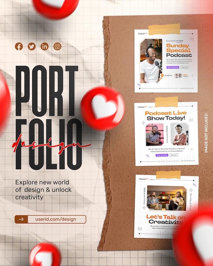 PSD Gratis portfolio showcase socila media template with photo frame