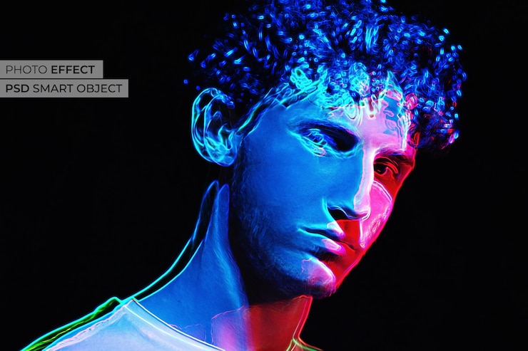 PSD Gratis portrait of person with vivid light contour effect