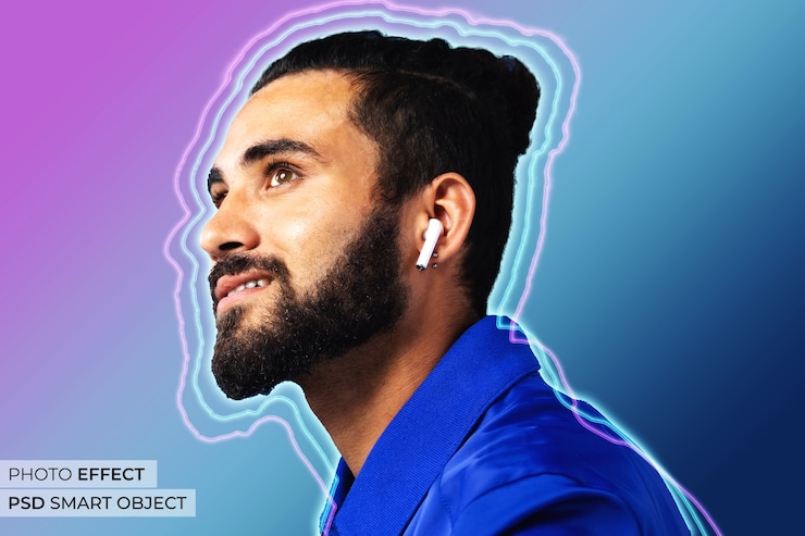 PSD Gratis portrait of person with vivid light contour effect