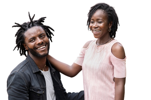 Portret van een jonge man en vrouw met afro dreadlocks kapsel
