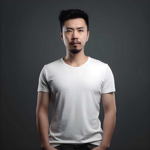 Gratis PSD portret van een knappe aziatische man in wit t-shirt