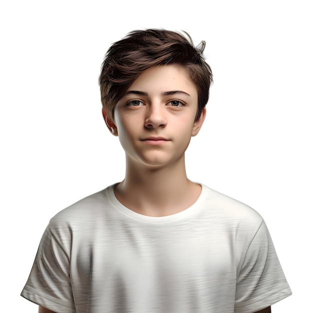 Gratis PSD portret van een knappe jonge man in een wit t-shirt op een witte achtergrond
