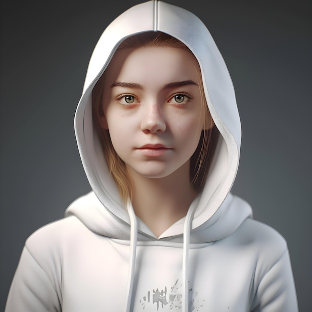 Gratis PSD portret van een mooi jong meisje in een witte hoodie