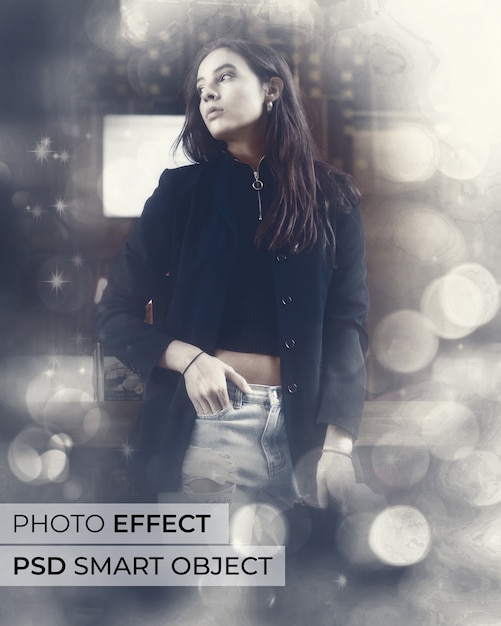 Gratis PSD portret van een persoon met bokeh-effect