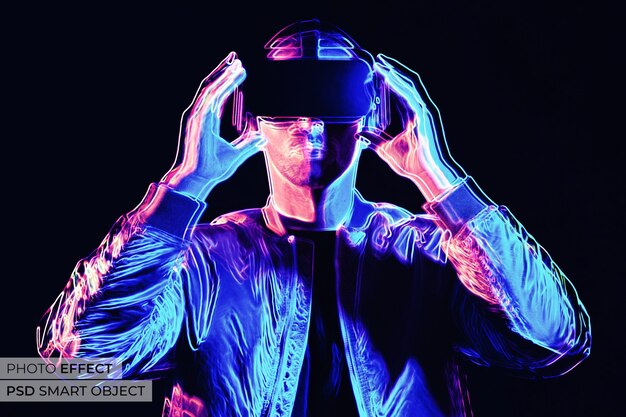 Portret van een persoon met een levendig lichtcontoureffect