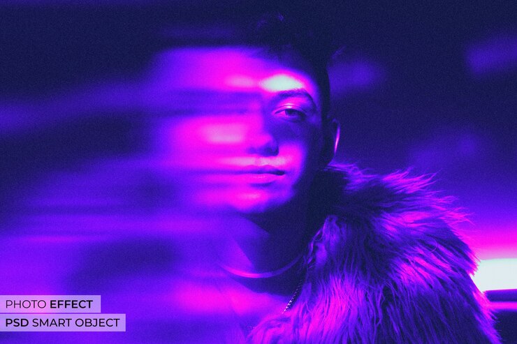 Gratis PSD portret van een persoon met een verplaatst kleureffect