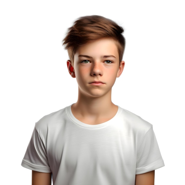 Gratis PSD portret van een tiener in een wit t-shirt op een witte achtergrond