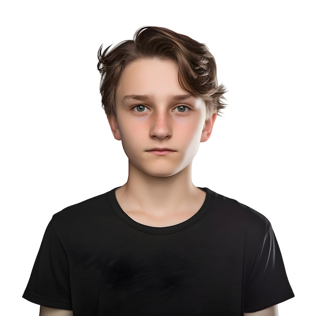 Gratis PSD portret van een tiener in een zwart t-shirt geïsoleerd op een witte achtergrond