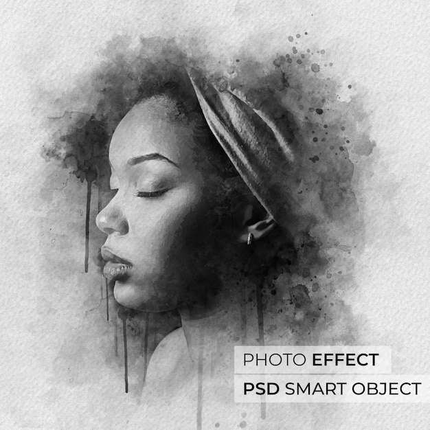 Gratis PSD portret van persoon met mock-up met aquareleffect