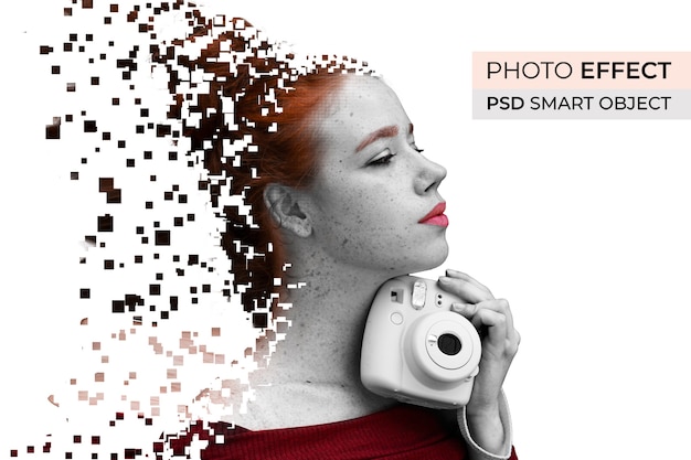 Gratis PSD portret van persoon met pixelverspreidingseffect