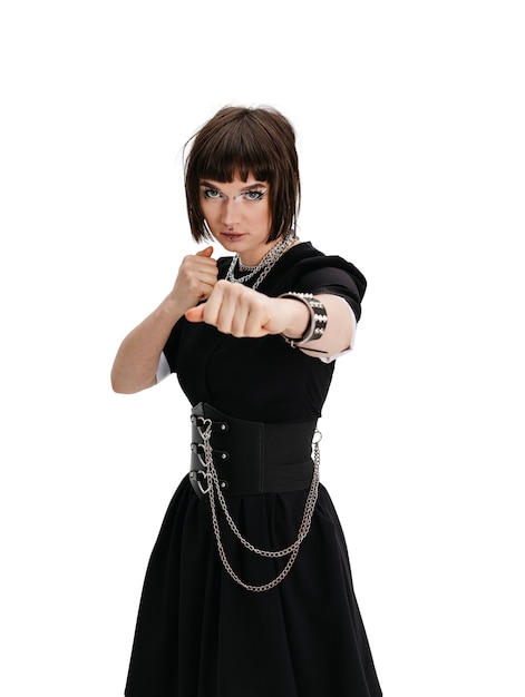 Portret van tiener met zwarte kleding in gothic stijl Gratis PSD Bestanden