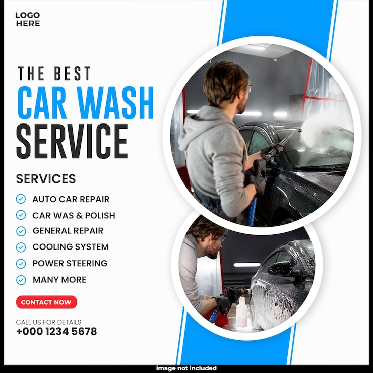 PSD gratuito post di banner sui social media per il servizio di lavaggio auto o design di banner di promozione di auto psd