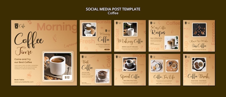 PSD gratuito post di instagram con etichette per caffè dal design piatto