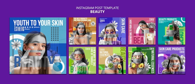 PSD gratuito post di instagram del concetto di bellezza dal design piatto