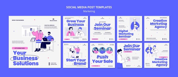 Post di instagram del concetto di marketing disegnati a mano
