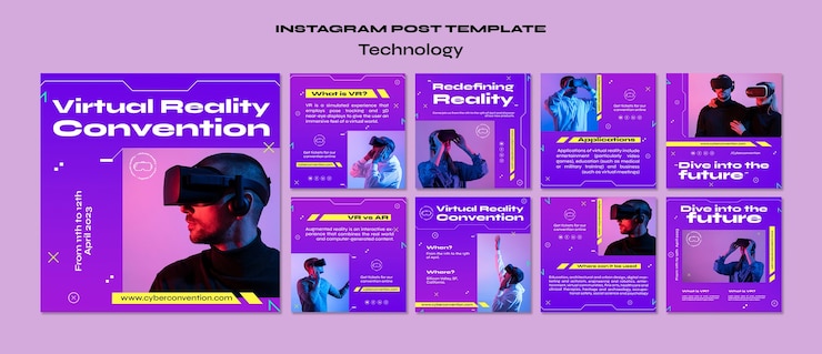 PSD gratuito post di instagram del concetto di tecnologia gradiente