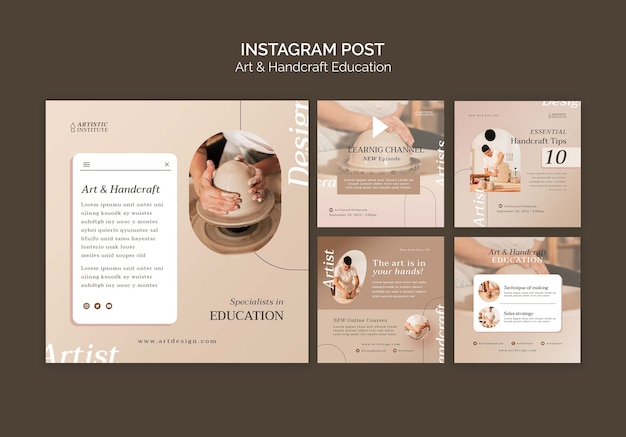 Post di instagram di educazione artistica e artigianale a gradiente
