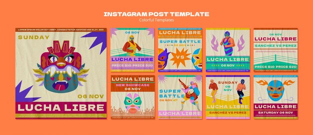 Post di Instagram di wrestling messicano disegnati a mano
