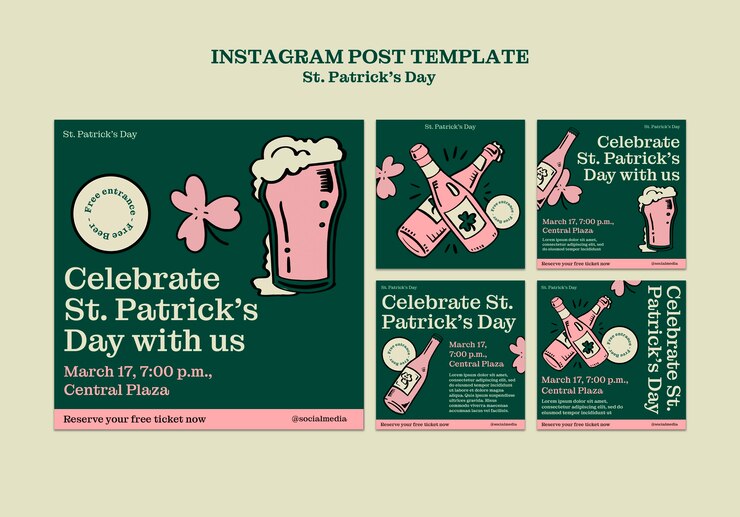 PSD gratuito post di instagram disegnati a mano per il giorno di san patrizio