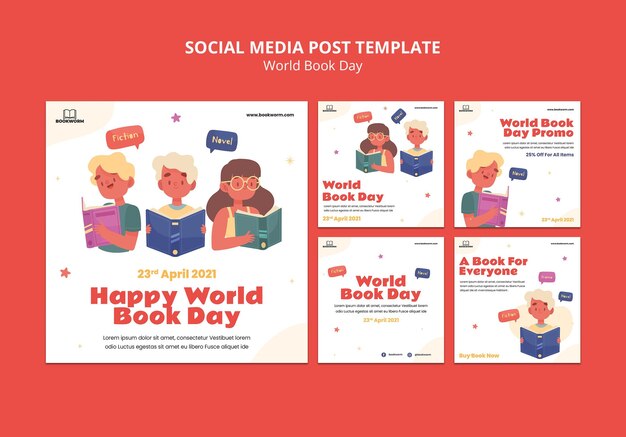 Post di instagram illustrati della giornata mondiale del libro