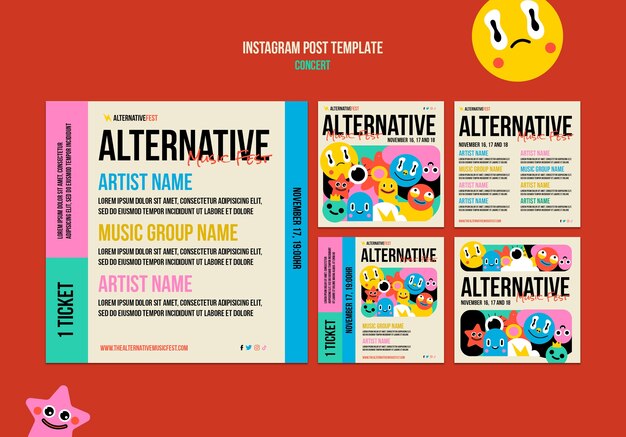 Post di instagram per concerti dal design piatto