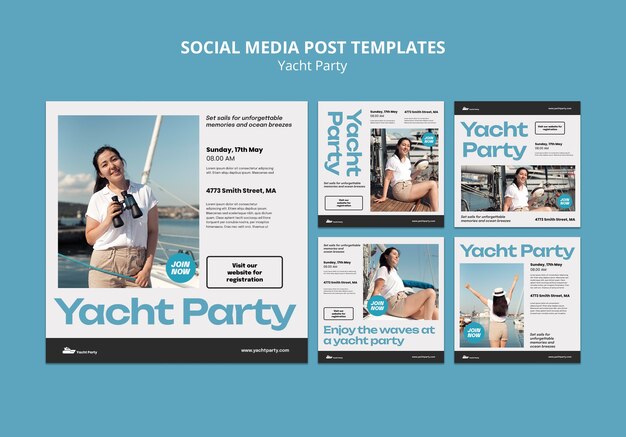 Post di instagram per feste in yacht dal design piatto