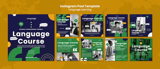 Post di instagram per l'apprendimento delle lingue dal design piatto