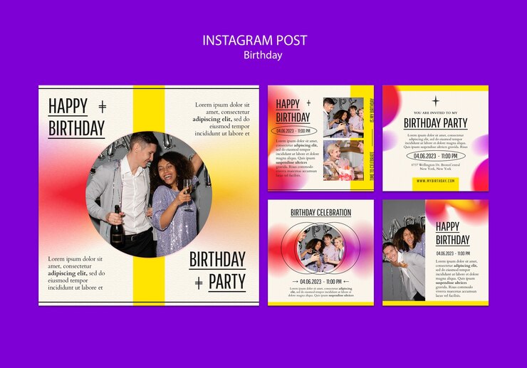 PSD gratuito post di instagram per la celebrazione del compleanno sfumato