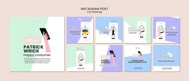 PSD gratuito post di instagram per la condivisione di auto dal design piatto