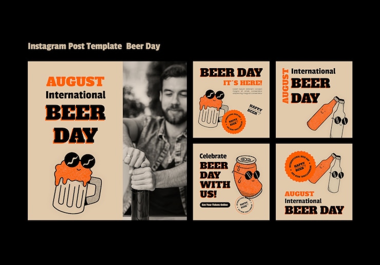 PSD gratuito post di instagram per la giornata internazionale della birra disegnati a mano