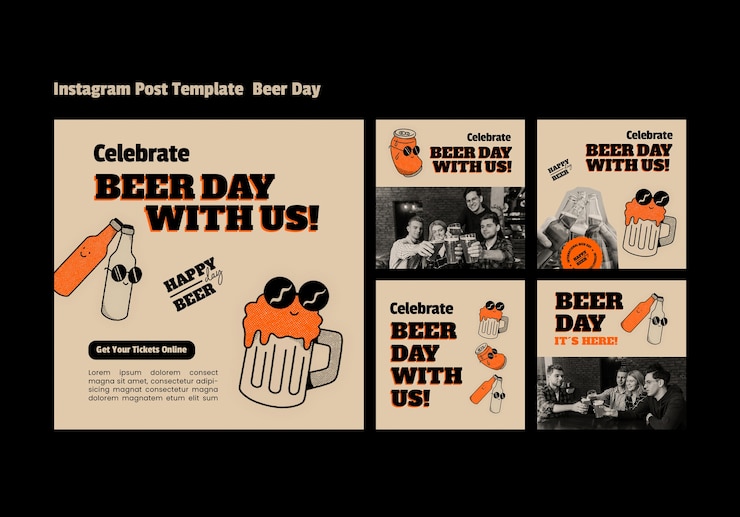PSD gratuito post di instagram per la giornata internazionale della birra disegnati a mano
