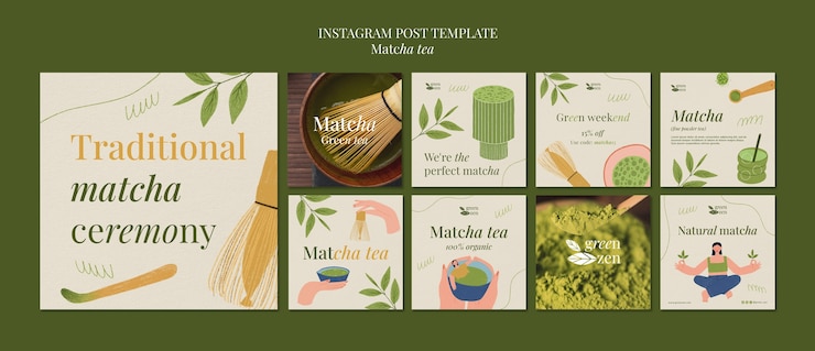 PSD gratuito post di instagram sul tè matcha