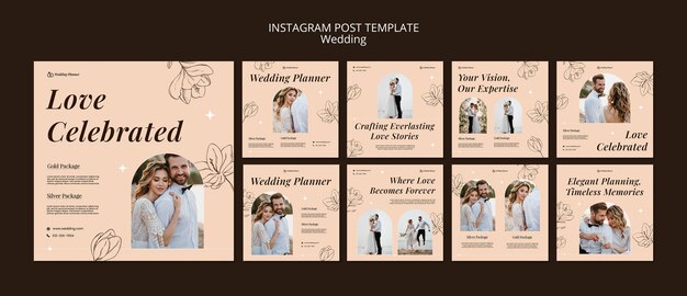 Post di Instagram sulla celebrazione del matrimonio disegnati a mano
