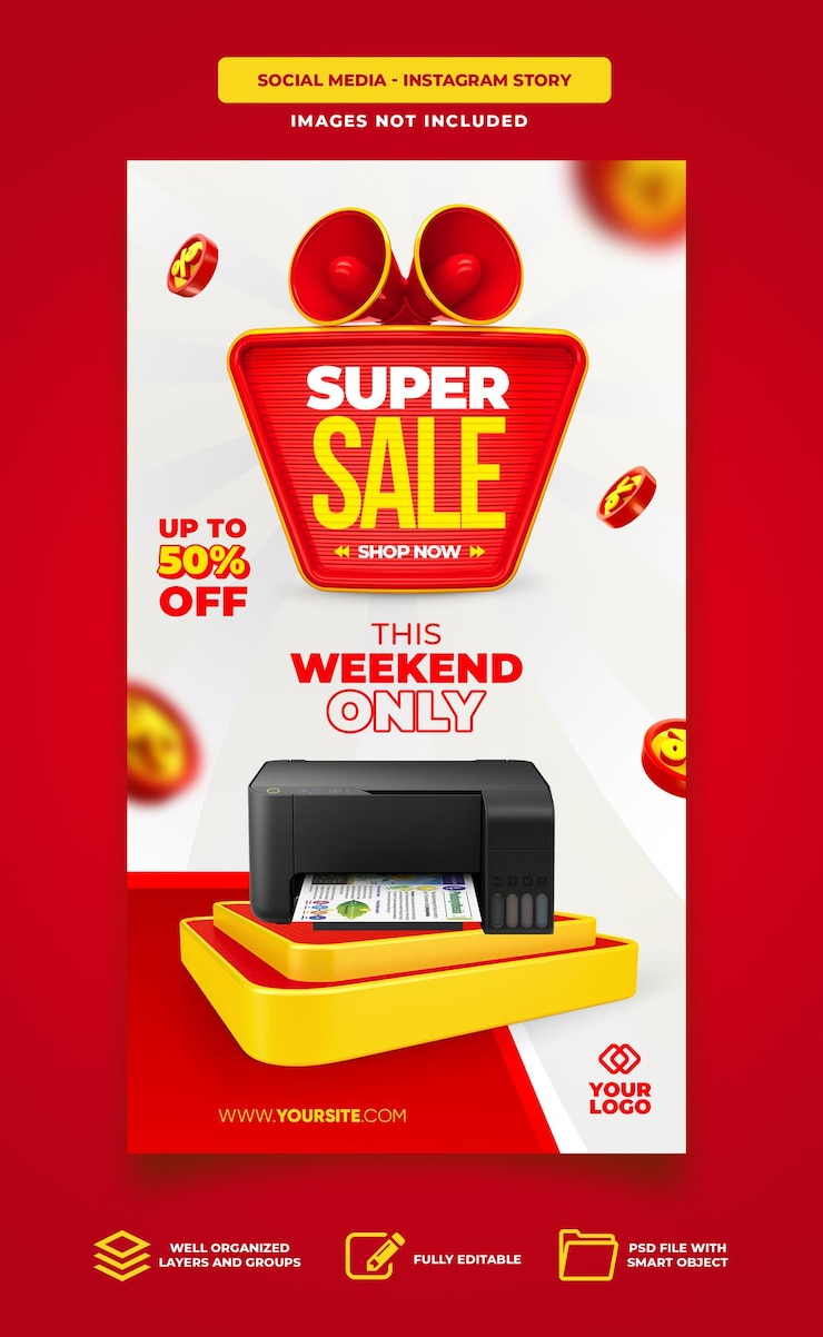 Post social media Super vendita offerta di progettazione di modelli di rendering 3d con uno sconto del 50%.