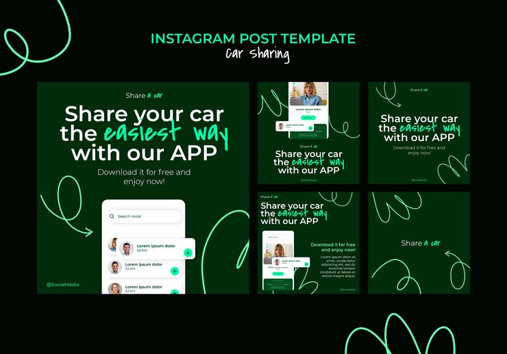 PSD gratuito post su instagram del servizio di car-sharing