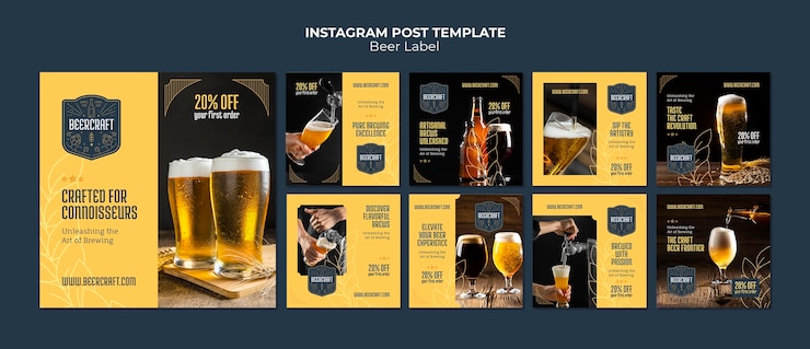 PSD gratuito post su instagram di etichette di birra a disegno piatto
