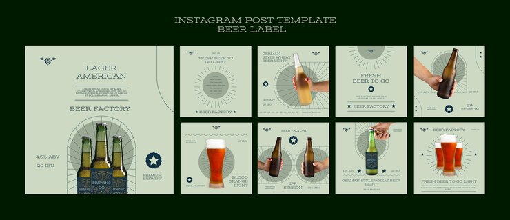 PSD gratuito post su instagram di etichette di birra a disegno piatto