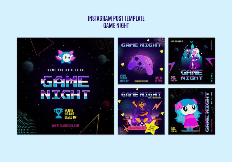 PSD gratuito post su instagram di intrattenimento per la serata di giochi