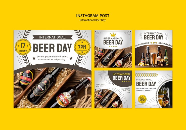 PSD gratuito post su instagram per la celebrazione del giorno della birra