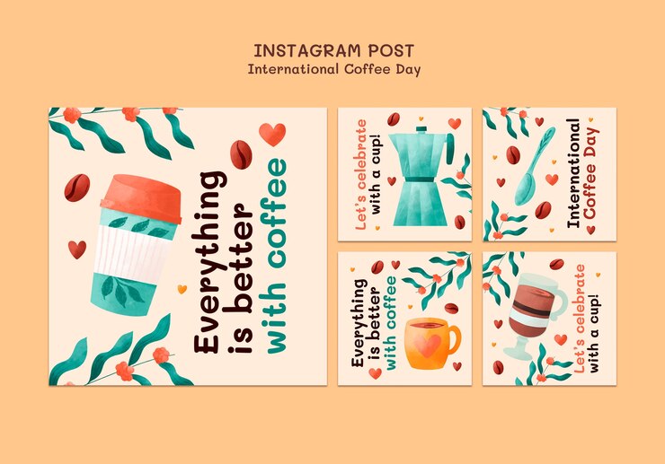 PSD gratuito post su instagram per la giornata internazionale del caffè