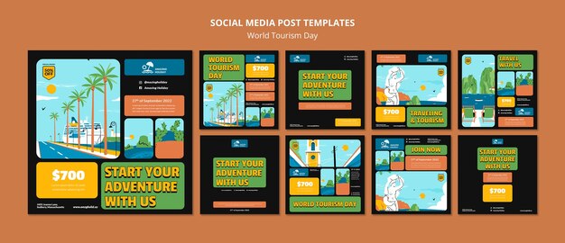 Post sui social media della giornata mondiale del turismo di design piatto