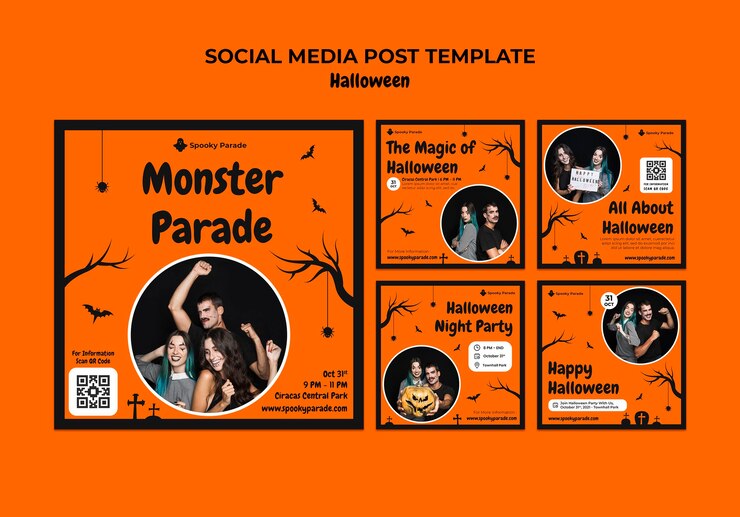 PSD gratuito post sui social media della parata dei mostri di halloween
