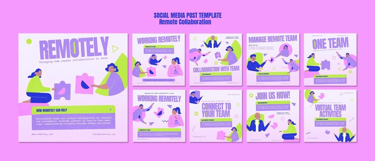 PSD gratuito post sui social media di collaborazione remota