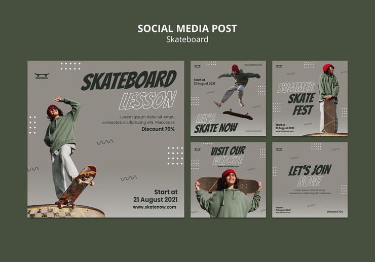 PSD gratuito post sui social media di lezione di skateboard