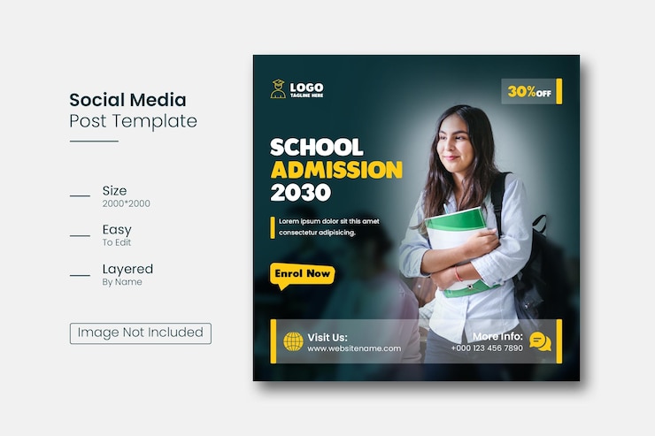 PSD gratuito post sui social media per l'ammissione alla scuola o modello di post su instagram