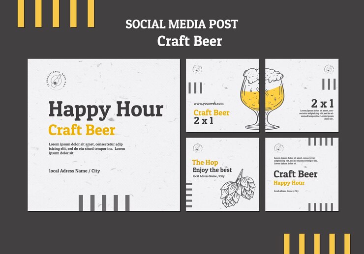 PSD gratuito post sui social media per l'happy hour con birra artigianale