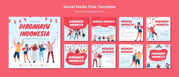Posta di social media di festa dell'indipendenza dell'Indonesia
