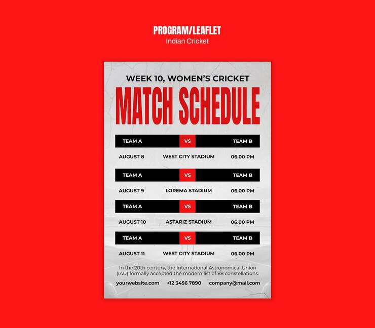PSD gratuito poster del programma delle partite di cricket femminile