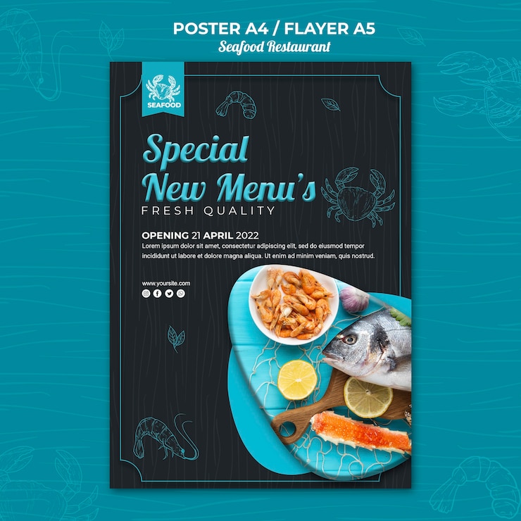 PSD gratuito poster design ristorante di pesce